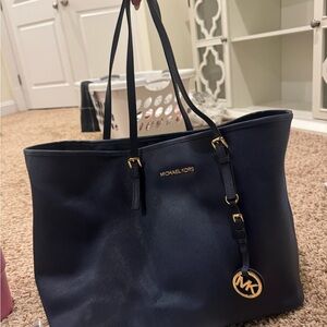 Michael Kors Dark Blue Tote with Gold Accents